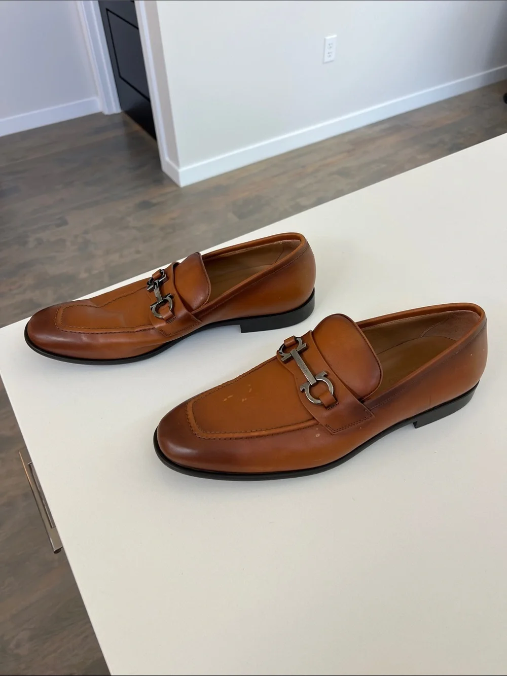 Ferragamo gancini bit loafers cognac tan leather size 11